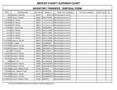 MERCED COUNTY SUPERIOR COURT INVENTORY TRANSFER / DISPOSAL FORM DATE DESCRIPTION