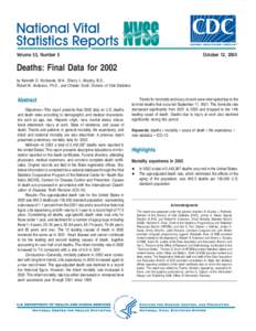 National Vital Statistics Reports Volume 53, Number 5 (October 12, 2004)