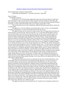 Southern Campaign American Revolution Pension Statements & Rosters Pension Application of Absalom Ailstock S6475 VA Transcribed and annotated by C. Leon Harris. Revised 11 June[removed]State of Virginia Rockbridge County S