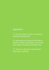 Appendix J 2.1. Use the smart customer concept for employee development 2.2.Implement an Integrated Workforce Model to enable individuals to fast track their skills, knowledge and experience