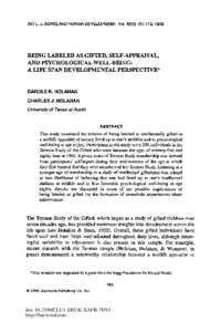 INT’L. J. AGING AND HUMAN DEVELOPMENT, Vol,1999  BEING LABELED AS GIFTED, SELF-APPRAISAL, AND PSYCHOLOGICAL WELL-BEING: A LIFE SPAN DEVELOPMENTAL PERSPECTIVE*