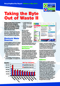 RecyclingNearYou Report Edition 2, May[removed]Taking the Byte Out of Waste II Finding recycling options for Computers and Electronics has remained the