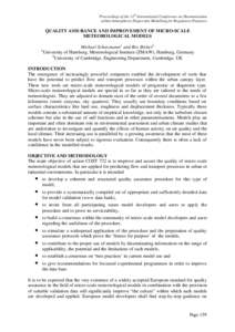 Proceedings of the 11th International Conference on Harmonisation within Atmospheric Dispersion Modelling for Regulatory Purposes QUALITY ASSURANCE AND IMPROVEMENT OF MICRO-SCALE METEOROLOGICAL MODELS 1