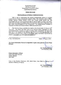 Government of lndia Ministry of Finance Department of Economic Affairs Capital Markets Division PRESS RELEASE