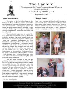 The Lantern Newsletter of the First Congregational Church (Old First Church) Celebrating 250 years! September 2013