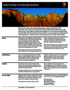 Conservation in the United States / Employment / Internship / Zion National Park / Springdale /  Utah / National Park Service / Utah / Geography of the United States / Education