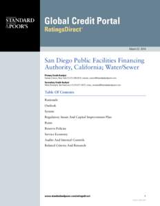 March 22, 2010  San Diego Public Facilities Financing Authority, California; Water/Sewer Primary Credit Analyst: Sussan Corson, New York[removed]; [removed]