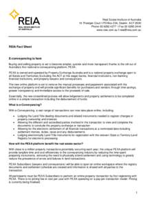 Real Estate Institute of Australia 16 Thesiger Court I PO Box 234, Deakin ACT 2600 Phone[removed]I Fax[removed]www.reia.com.au I [removed]  REIA Fact Sheet
