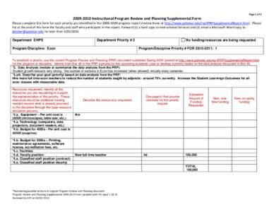 Page 1 of[removed]Instructional Program Review and Planning Supplemental Form Please complete this form for each priority you identified in the[removed]progress report (review these at http://www.palomar.edu/irp/I