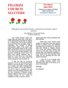 PILGRIM CHURCH MATTERS Newsletter June 2014