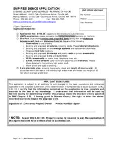 SMP RESIDENCE APPLICATION  FOR OFFICE USE ONLY STEVENS COUNTY LAND SERVICES—PLANNING DIVISION