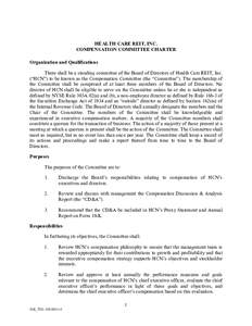 HEALTH CARE REIT, INC. COMPENSATION COMMITTEE CHARTER Organization and Qualifications There shall be a standing committee of the Board of Directors of Health Care REIT, Inc. (“HCN”) to be known as the Compensation Co