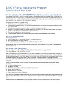 LINC I Rental Assistance Program Landlord/Broker Fact Sheet ______________________________________________________________________________________________________________ How does participating in the LIVING IN COMMUNITI