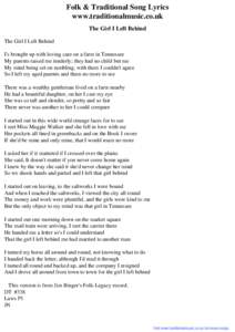 Folk & Traditional Song Lyrics - The Girl I Left Behind