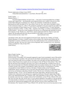 Southern Campaigns American Revolution Pension Statements and Rosters Pension Application of Isham Carter S39293 SC Transcribed and annotated by C. Leon Harris. Revised 8 Dec[removed]South Carolina } Beaufort District }