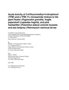 Fish / Fisheries science / Pesticides / Fauna of the United States / Potamilus / Lampricide / TFM / Leptodea / Sea lamprey / Unionidae / Phyla / Protostome
