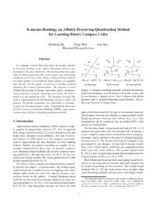 K-means Hashing: an Affinity-Preserving Quantization Method for Learning Binary Compact Codes Kaiming He Fang Wen Microsoft Research Asia