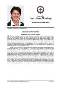 Speech By  Hon. Jann Stuckey MEMBER FOR CURRUMBIN  Record of Proceedings, 10 September 2014