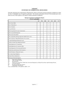 APPENDIX INVENTORY OF COORDINATING MECHANISMS This table summarizes the Comprehensive Plan Elements which are effected by intergovernmental coordination in which the City of Auburndale may be required to participate. The