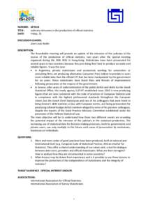 NUMBER: LRTD18 TITLE: Judiciary intrusions in the production of official statistics DATE: Friday, 31 DISCUSSION LEADER: