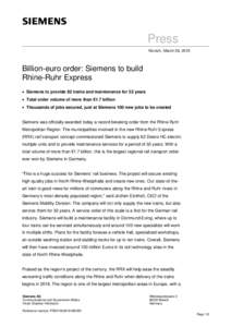 Press Release: Billion-euro order: Siemens to build Rhine-Ruhr Express