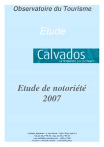 Observatoire du Tourisme  Etude Etude de notoriété 2007