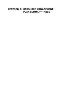 APPENDIX B: RESOURCE MANAGEMENT PLAN SUMMARY TABLE FINAL ENVIRONMENTAL ASSESSMENT  APPENDIX B: