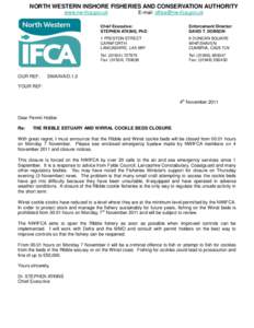 NORTH WESTERN INSHORE FISHERIES AND CONSERVATION AUTHORITY www.nw-ifca.gov.uk OUR REF:  E-mail: [removed]