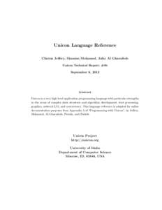Unicon Language Reference Clinton Jeffery, Shamim Mohamed, Jafar Al Gharaibeh Unicon Technical Report: #8b September 6, 2013