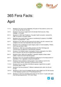 365 Fera Facts: April[removed] #ferafacts This year we are celebrating 100 years of Fera science. Look out for one Fera fact per day for the year