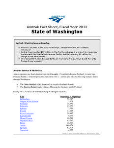 Amtrak Fact Sheet, Fiscal Year[removed]State of Washington