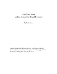John Prince Smith and the German Free-Trade Movement