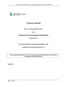Review of the Irish Province of the Congregation of the Holy Spirit  Private and Confidential Review of Safeguarding Practice in the
