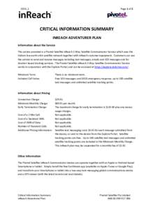 Page 1 of 2  2016_1 CRITICAL INFORMATION SUMMARY INREACH ADVENTURER PLAN