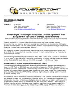 Microsoft Word - Power Bright Announces Energizer License - PrRel_FINAL_10-3-12.doc