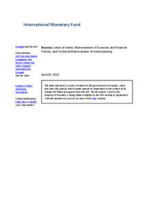 Rwanda: Letter of Intent, Memorandum of Economic and Financial Policies, and Technical Memorandum of Understanding; April 25, 2014