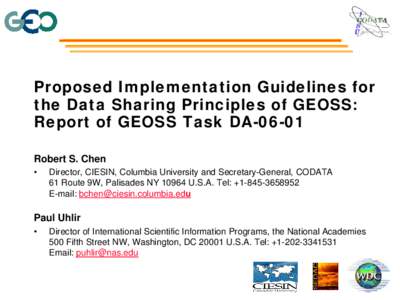 Proposed Implementation Guidelines for the Data Sharing Principles of GEOSS: Report of GEOSS Task DARobert S. Chen •