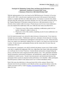 Attachment A to Supt’s Memo No[removed]November 30, 2012 Strategies for Minimizing Testing Times and Improving Performance on the Mathematics Standards of Learning (SOL) Tests: A Summary of Interviews with School Divis