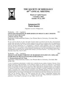 THE SOCIETY OF RHEOLOGY 69TH ANNUAL MEETING Hyatt on Capitol Square Columbus, Ohio October 19-23, 1997