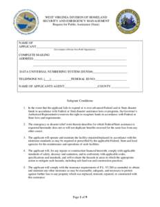 WEST VIRGINIA DIVISION OF HOMELAND SECURITY AND EMERGENCY MANAGEMENT Request for Public Assistance (State) NAME OF APPLICANT__________________________________________________________