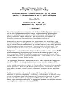 Fire and Emergency Services - NL Training Offer and Registration Package Hazardous Materials Awareness, Operations Core and Mission