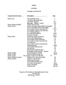 INDEX PACKER Genealogy Notebook #38 Surname(s), First Name Packer, Asa