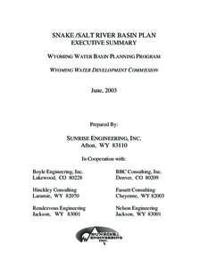 SNAKE /SALT RIVER BASIN PLAN EXECUTIVE SUMMARY WYOMING WATER BASIN PLANNING PROGRAM WYOMING WATER DEVELOPMENT COMMISSION  June, 2003