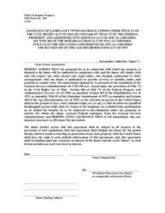 ASSURANCE OF COMPLIANCE WITH GSA REGULATIONS UNDER TITLE VI OF THE CIVIL RIGHTS ACT OF 1964, SECTION 606 OF TITLE VI OF THE FEDERAL PROPERTY AND ADMINISTRATIVE SERVICES ACT OF 1949, AS AMENDED, SECTION 504 OF THE REHABIL