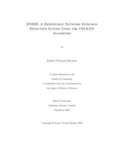 DNIDS: A Dependable Network Intrusion Detection System Using the CSI-KNN Algorithm by