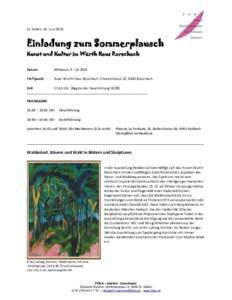 St. Gallen, 16. JuniEinladung zum Sommerplausch Kunst und Kultur im Würth Haus Rorschach Datum