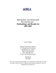 Metropolitan Area Disposable Personal Income – Methodology and Results for[removed]Ann E. Dunbar