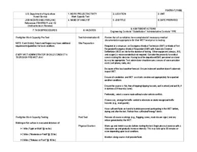 FS[removed]U.S. Department of Agriculture Forest Service JOB HAZARD ANALYSIS (JHA) References-FSH[removed]and -12 (Instructions on Reverse)