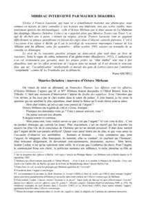 MIRBEAU INTERVIEWÉ PAR MAURICE DEKOBRA [Grâce à Francis Lacassin, qui nous en a aimablement transmis une photocopie, nous sommes en mesure de faire connaître à nos lecteurs une interview, non pas certes inédite, ma