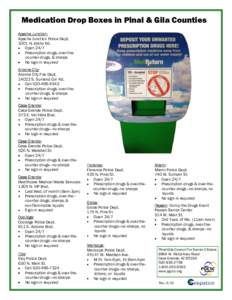 Medication Drop Boxes in Pinal & Gila Counties Apache Junction: Apache Junction Police Dept[removed]N. Idaho Rd. Open 24/7 Prescription drugs, over-thecounter drugs, & sharps